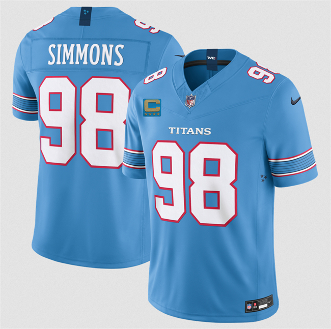 Men's Light Blue Tennessee Titans #98 Jeffery Simmons 2026 With 4-Star C Patch F.U.S.E. Vapor Limited Stitched Football Jersey
